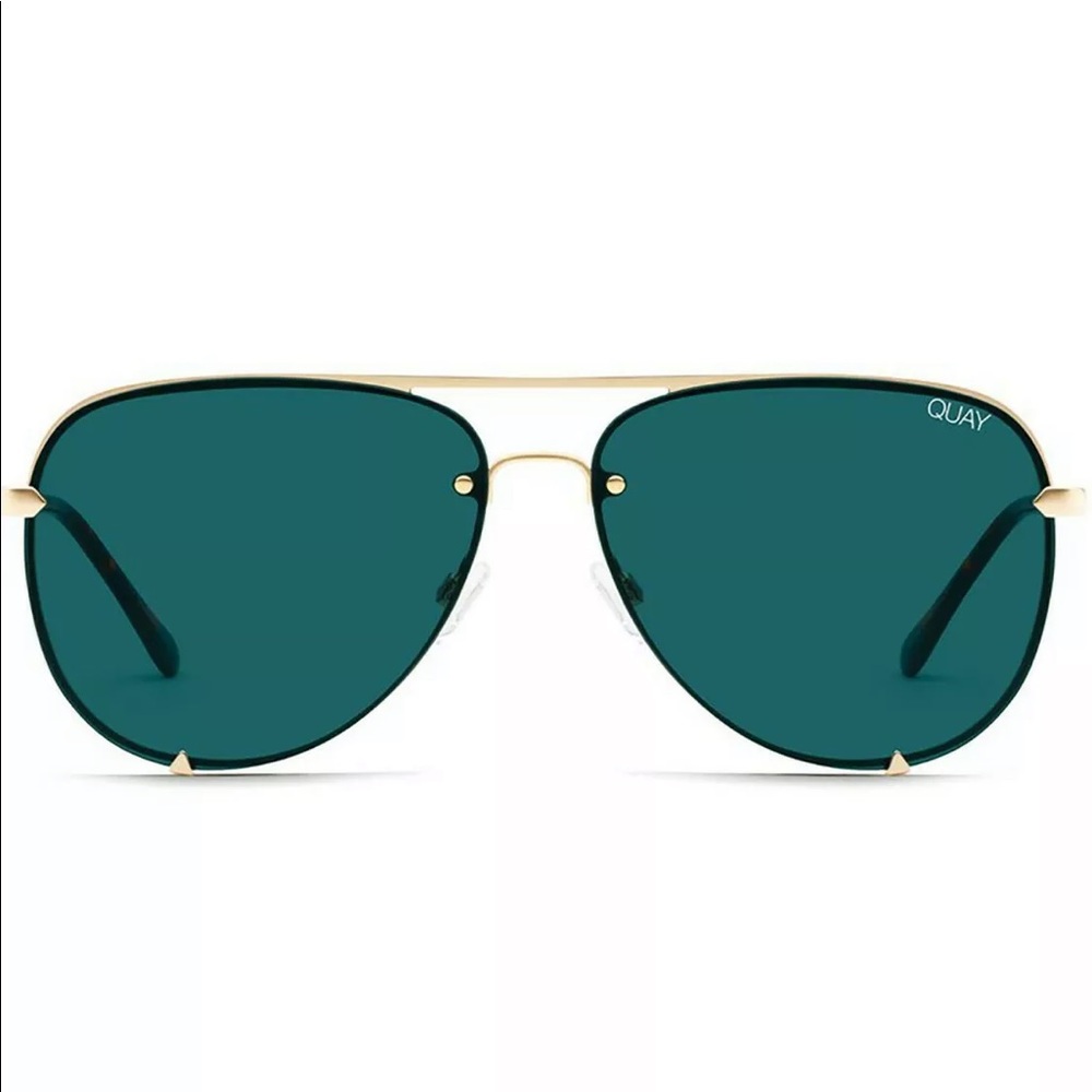NEW QUAY AUSTRALIA X Desi Perkins High Key Rimless Sunglasses Mini in Gold Teal